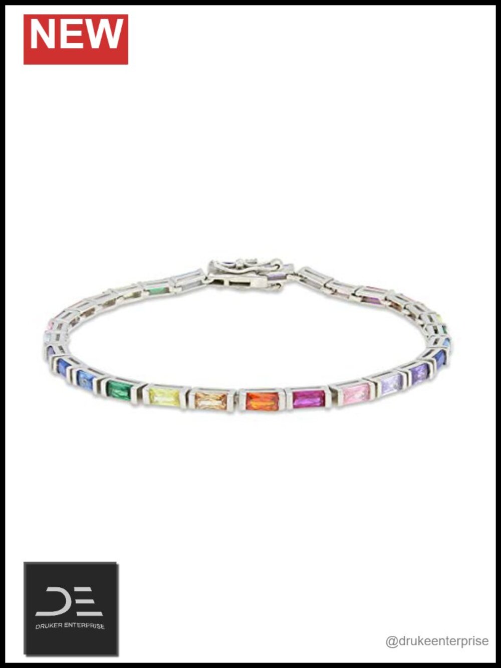 14K Gold Plated Sterling Silver Rainbow Tennis Bracelet with Cubic Zirconia
